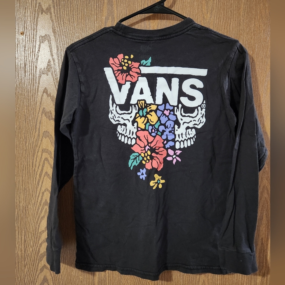 Vans Kids Black Long Sleeve with Floral Skull Design